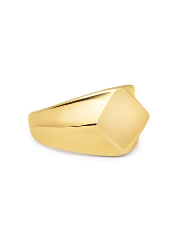 Nialaya Men's Ring Men's Squared Stainless Steel Ring with Gold Plating